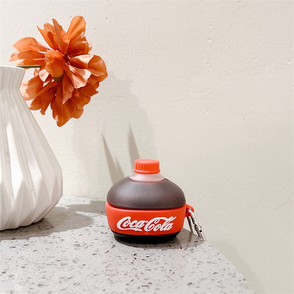 Vỏ bọc silicon bảo vệ hộp sạc tai nghe không dây mềm hình coca cola có móc khóa cho Samsung Galaxy Buds 2/ Live/ Pro