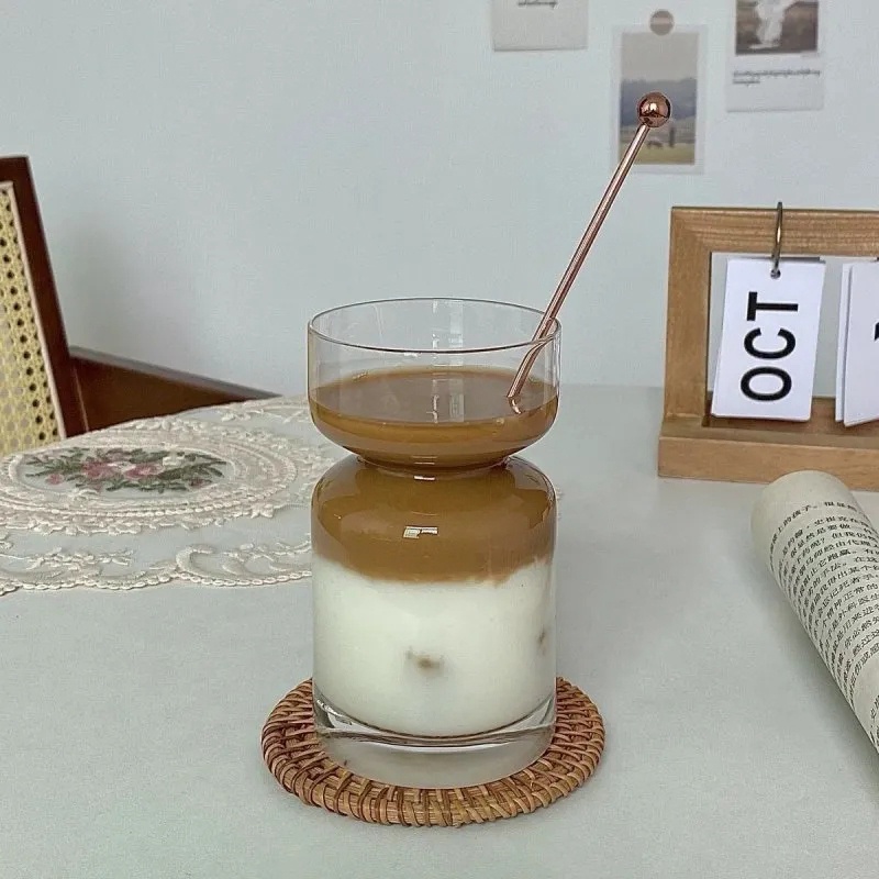 Ly Thủy Tinh Uống Cà Phê/Nước Ép Thiết Kế Trong Suốt Sáng Tạo