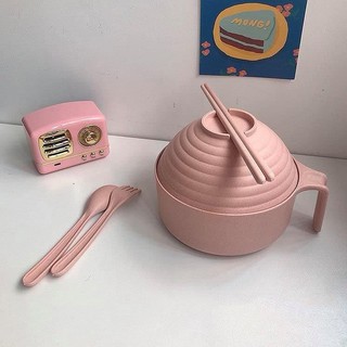 SET TÔ ĂN MÌ KÈM ĐŨA THÌA NHỰA LÚA MẠCH - Set ăn mì có nắp tiện lợi 5 món