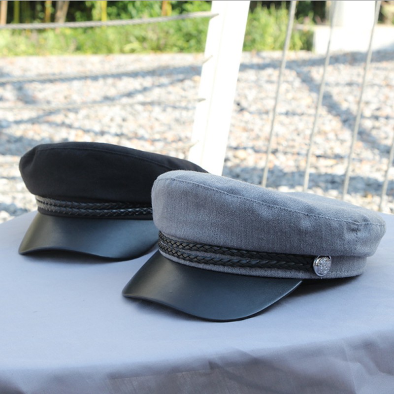 Mũ baret Hai màu Mũ nồi đen thời trang Mũ quân đội