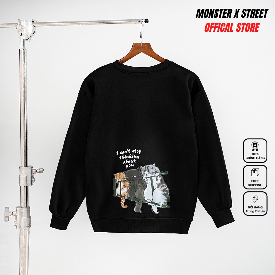 Áo dài tay trơn NỈ BÔNG Unisex Monster X Street Mèo Lan Can Sweater Ulzzang cặp đôi nam nữ form rộng oversize Hàn Quốc