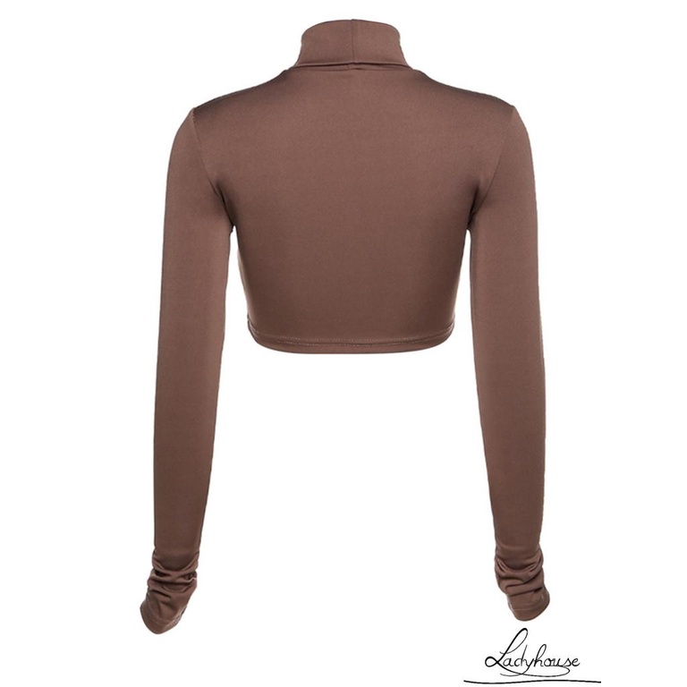 Áo Croptop Tay Dài Cổ Cao Màu Sắc Trơn Dành Cho Nữ