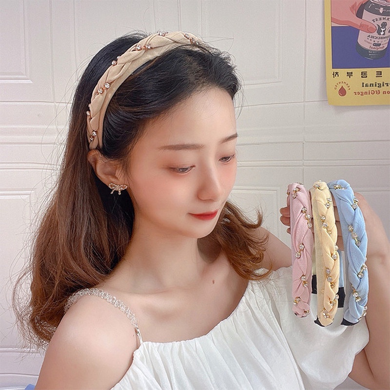 Cài Tóc Bằng Vải Thắt Nút Đính Pha Lê Phong Cách Hàn Quốc Ngọt Ngào Cho Nữ