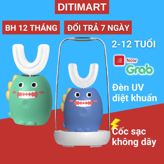 Bàn Chải Điện Cho Bé Đánh Răng Chữ U, Cốc Sạc Không Dây Tiệt Trùng 3 Chế Độ Cho Trẻ Em Từ 2 Đến 12 Tuổi DC-29