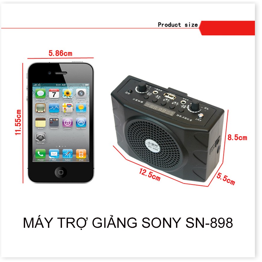 Máy Trợ Giảng, Loa Mic Trợ Giảng Sony SN - 898, Hỗ trợ khe cắm thẻ nhớ USB, thu đài FM, Tích hợp micro đeo tai, máy trợ