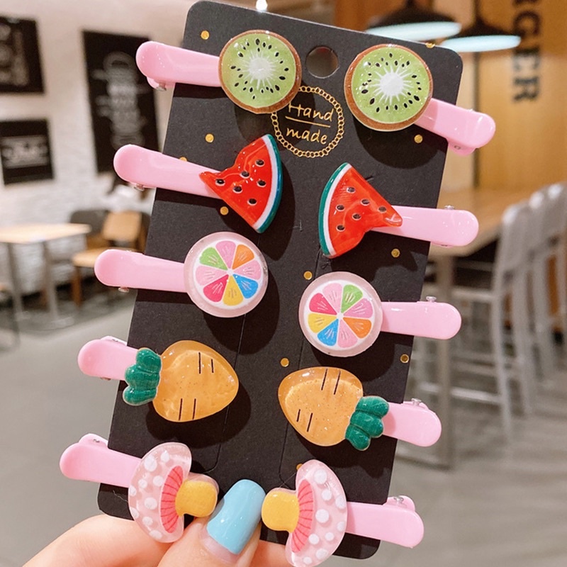Set 10 kẹp tóc hoa quả nơ cầu vồng phong cách Hàn Quốc siêu đáng yêu