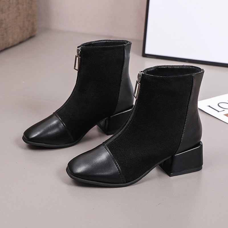 Giày boots Martin có khóa kéo phía trước phong cách Hàn Quốc cổ điển size lớn 35 ~ 42 | BigBuy360 - bigbuy360.vn