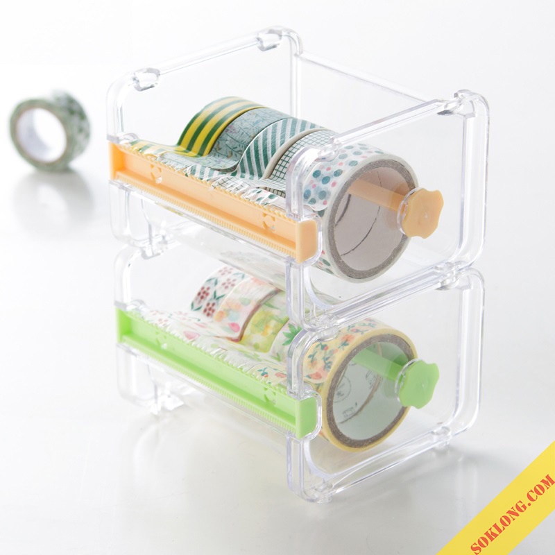 Hộp cắt washi tape trong suốt cỡ lớn gồm 2 dao cắt tiện ích C03