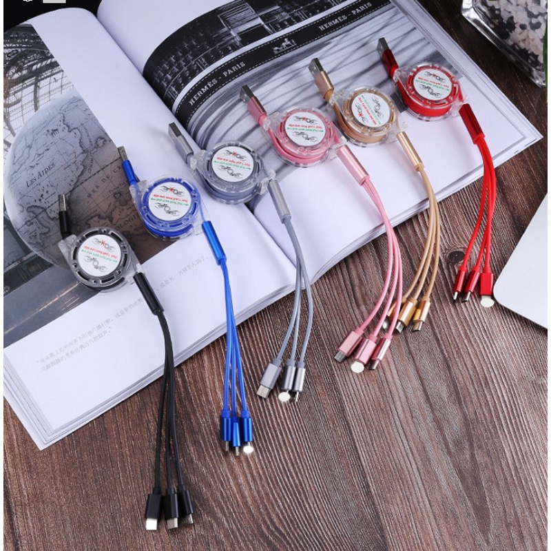 Dây cáp sạc nhanh 3 trong 1 5V-2.4A type-C thích hợp cho Android Iphone