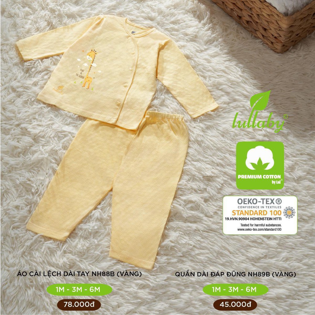 Bộ quần áo dài tay cài chéo cotton lullaby bé trai bé gái NH88B