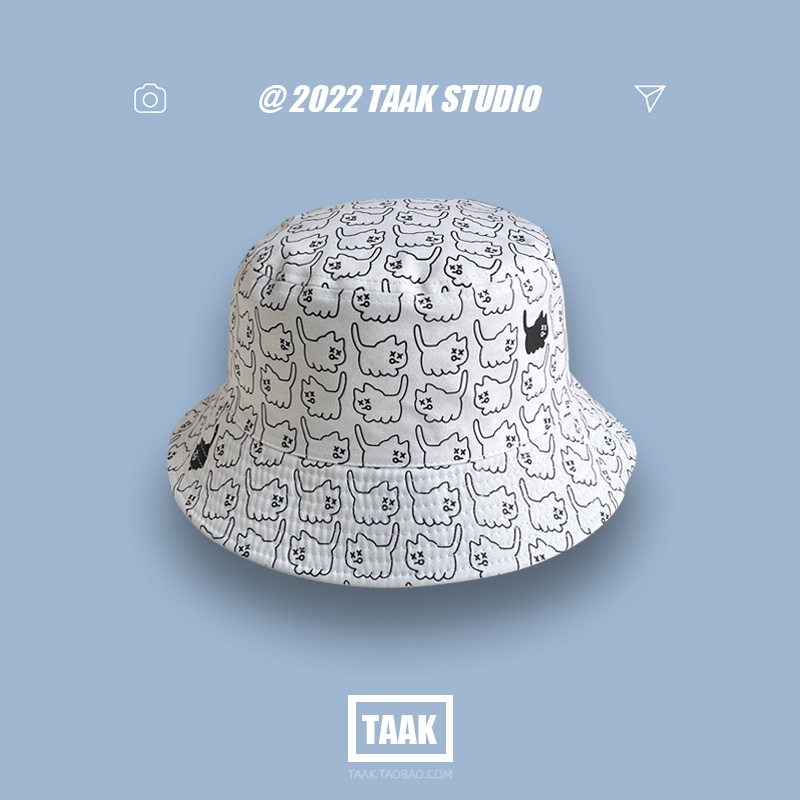 Nón Tai Bèo Chống Nắng Hai Mặt Họa Tiết Mèo Dễ Thương Phong Cách Nhật Bản