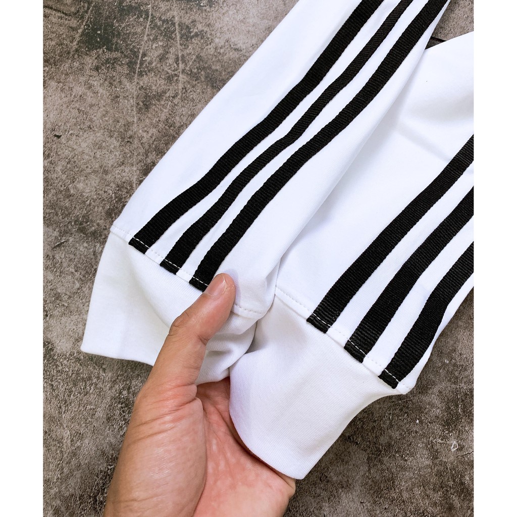 (HÀNG XUẤT XỊN) Áo das trắng tay dài 3 sọc 619 CLFN LS 3-STRIPES TEE UNISEX WHITE Made in Cambodia full tag code