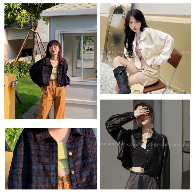 Áo khoác croptop nữ phối li vai hàng có sẵn xem thông số áo ở phần mô tả [Hình shop tự chụp]