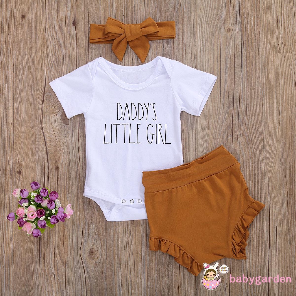 Set Áo Liền Quần Ngắn Tay + Quần Short + Băng Đô Đáng Yêu Cho Bé Gái