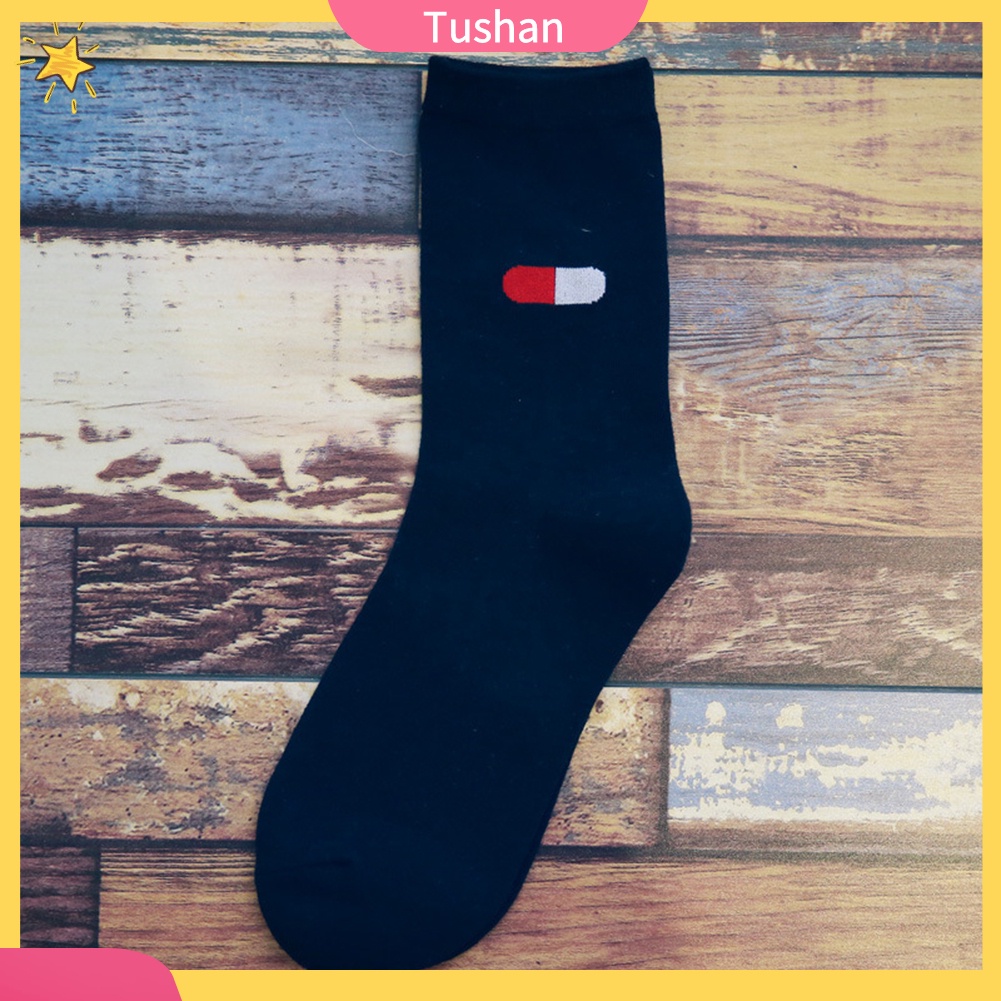 TUSH Autumn Winter Funny Cartoon Solid Color Elastic Cotton Middle Tube Crew Socks