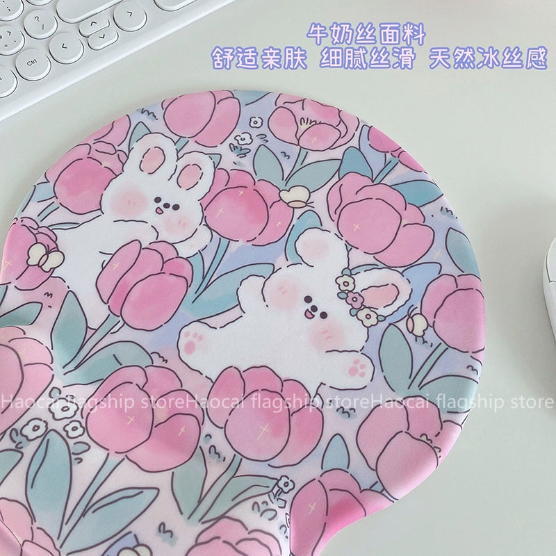 Set Đệm Lót Chuột + Đệm Cổ Tay Bằng Silicon Mềm Chống Trượt Họa Tiết Thỏ 3D Dễ Thương Dành Cho Nữ