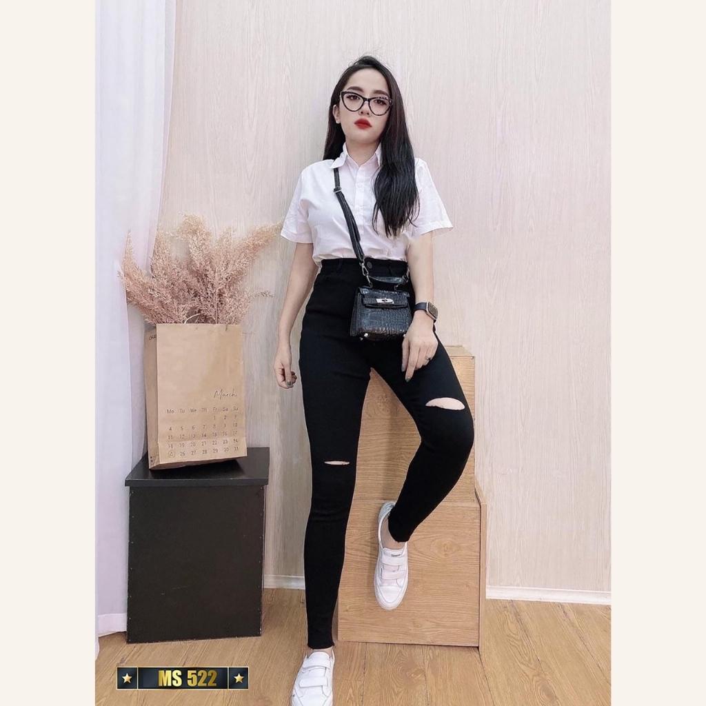 Quần jean nữ đen trơn rách gối cao cấp co giãn 4 chiều cực đẹp,quần rin nữ AD622 NHIỀU MẪU MỚI