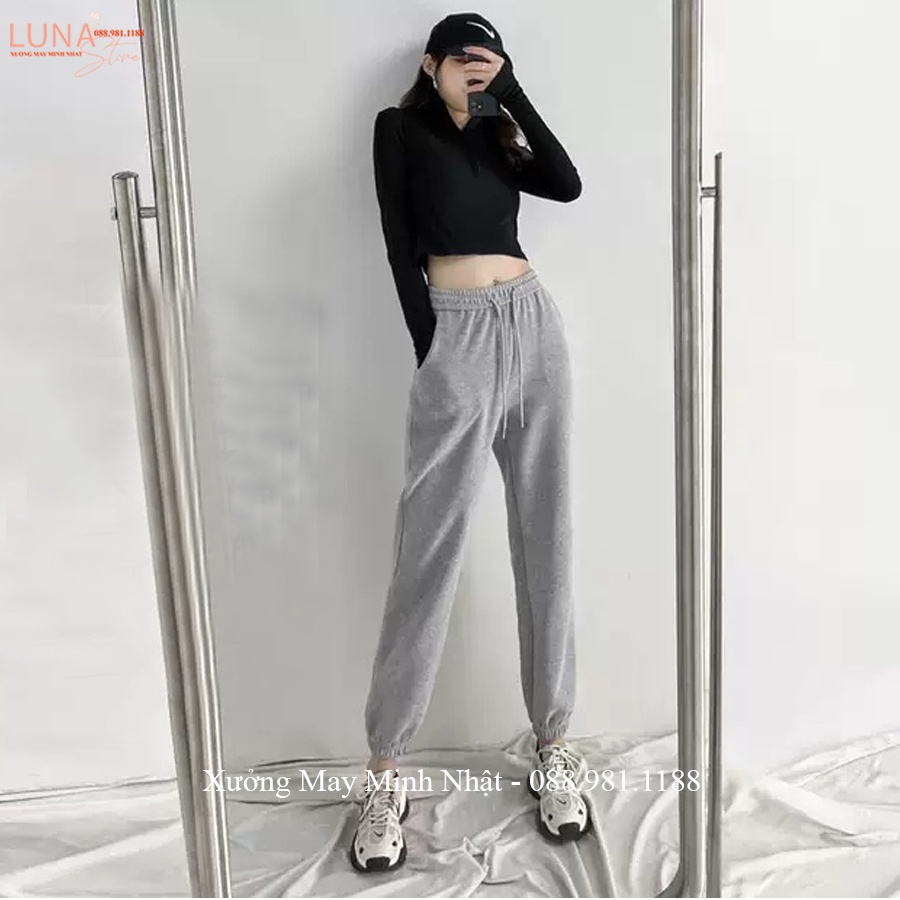 Quần Jogger nỉ nữ thun trơn bo ống gấu ống rộng cạp chun Unisex dáng Ullzang vải da cá dày mềm ấm mặc thể thao ở nhà đẹp