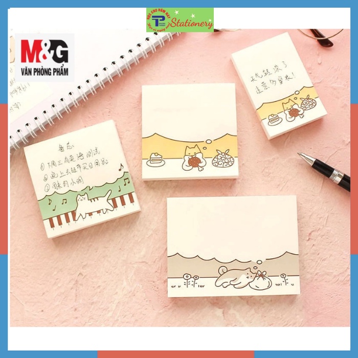 Giấy nhắn, giấy nhớ, giấy ghi chú M&G hình mèo hình trái tim siêu đáng yêu tệp 80 tờ YS254, YS255, YS256