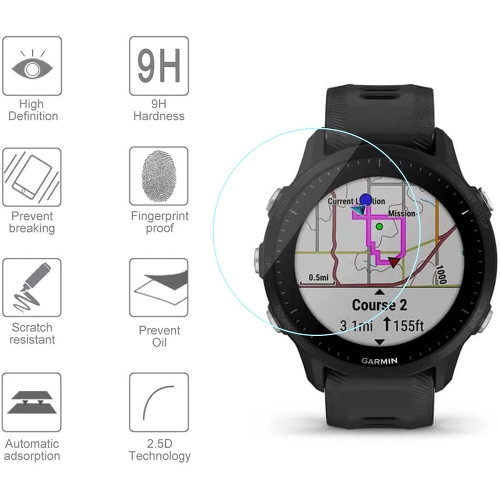 Set 2 Kính Cường Lực Bảo Vệ Màn Hình Đồng Hồ Thông Minh Garmin Forerunner 955