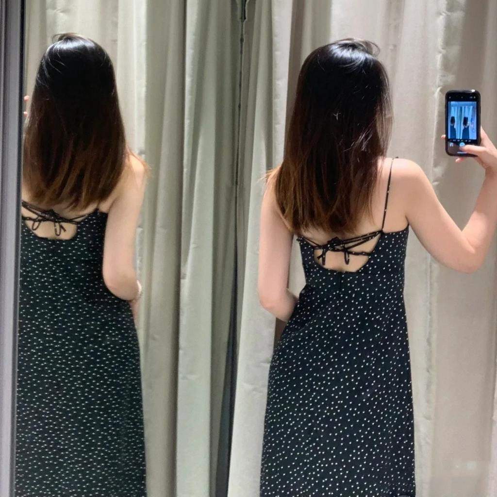 Váy hai dây đen chấm bi ZR