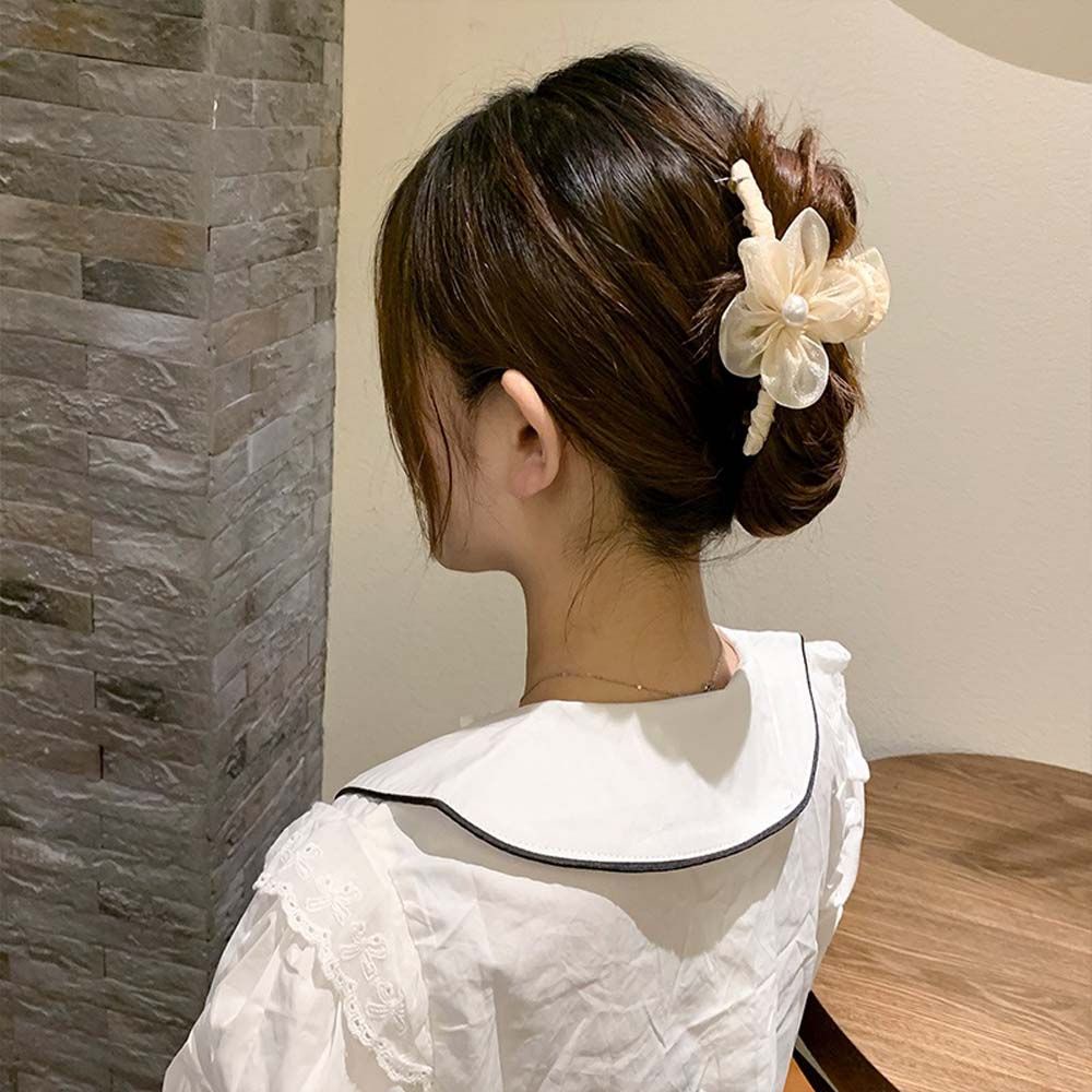Kẹp Tóc Càng Cua Cỡ Lớn Phối Ren Hoa Nhiều Màu Phong Cách Hàn Quốc Thanh Lịch Cho Nữ