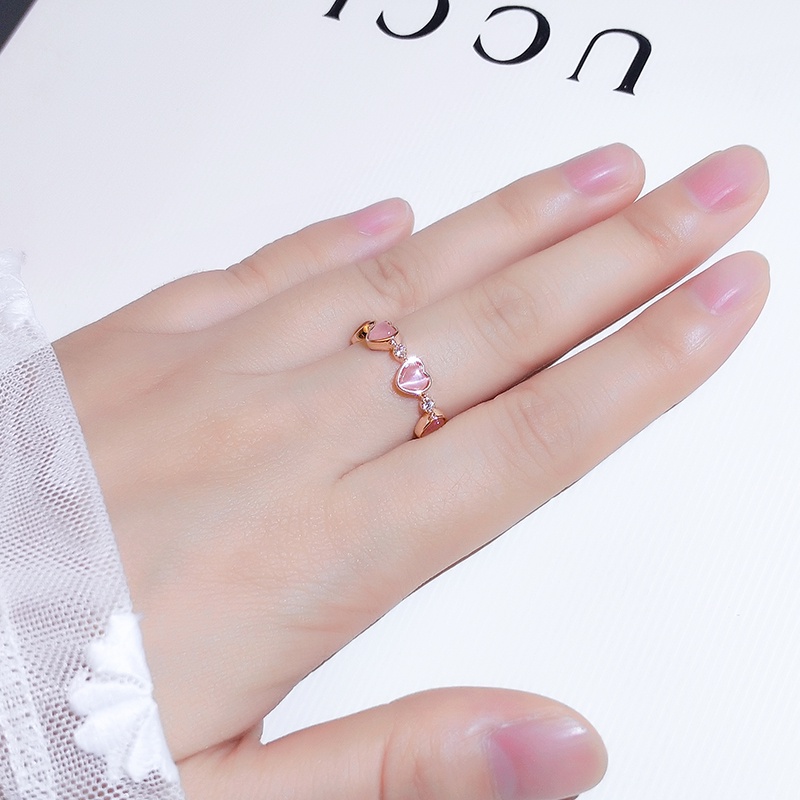 [Jiudolan] Nhẫn Hở Đính Đá Opal Nhân Tạo Hình Trái Tim Hợp Thời Trang Dễ Phối Đồ Cho Nữ