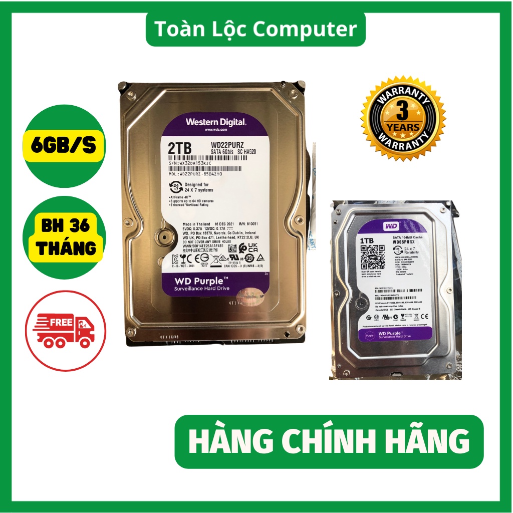 Ổ cứng HDD 1tb 2 tb Western tím máy tính bàn hàng chính hãng bảo hành 36 tháng