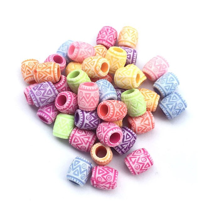 10-25-50gam Hạt Ống nhựa hoa văn nhiều màu 7x10mm