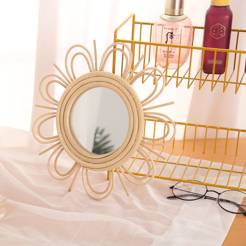 HO Woven Rattan Dressing Mirror Innovative Art Decoration Makeup Mirrors Bathroom