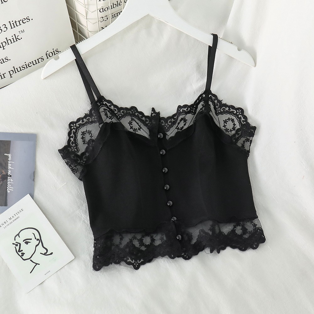 NUZIRO Áo ren  dáng lửng hai dây phong cách quyến rũ dành cho nữ