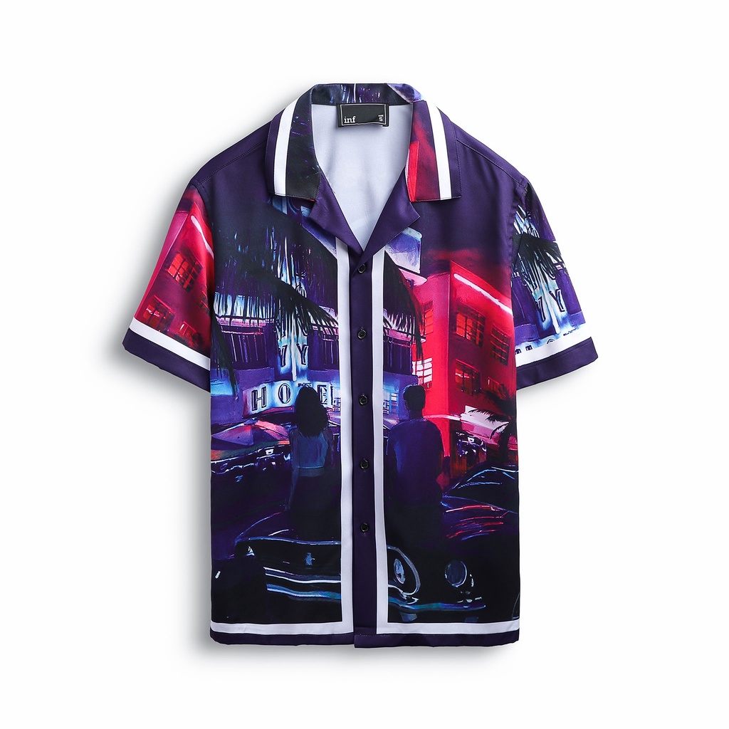 Set Bộ, Sơ Mi,Quần Đùi  INF Purple Sunset , Chất Vải Polyester SB000811, SOMEHOW