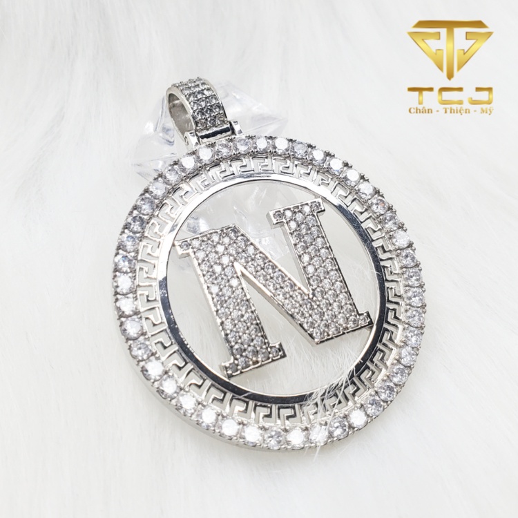 Mặt dây nam bạc ý 925 xi vàng trắng thiết kế chữ N MN0019 Trang sức Toàn Cầu TCJ