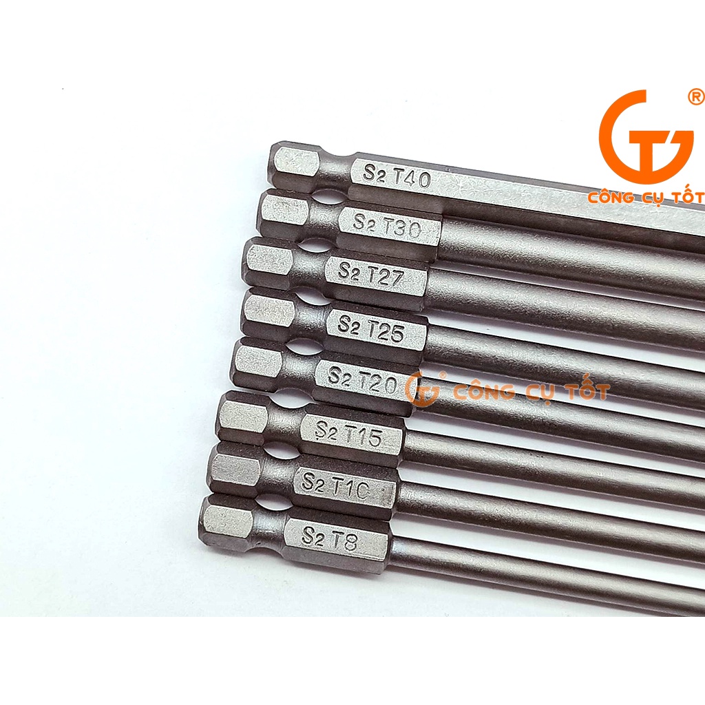 Bộ 8 đầu bắt vít hình sao lỗ 150mm các cỡ T8, T10, T15, T20, T25, T27, T30, T40