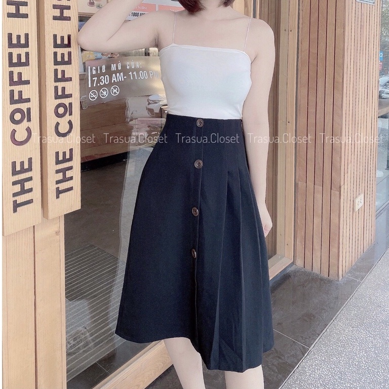 Chân váy dài qua gối xếp ly chuẩn Trà Sữa Closet váy dáng dài công sở hàn quốc đủ size tới 60kg vải đẹp dày dặn TS015 | BigBuy360 - bigbuy360.vn