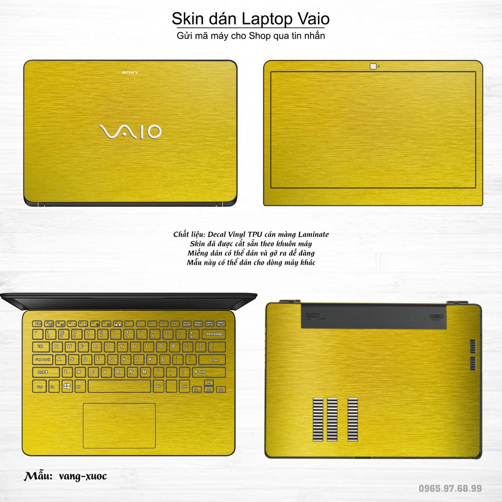 Skin dán Laptop Sony Vaio màu vàng xước (inbox mã máy cho Shop)