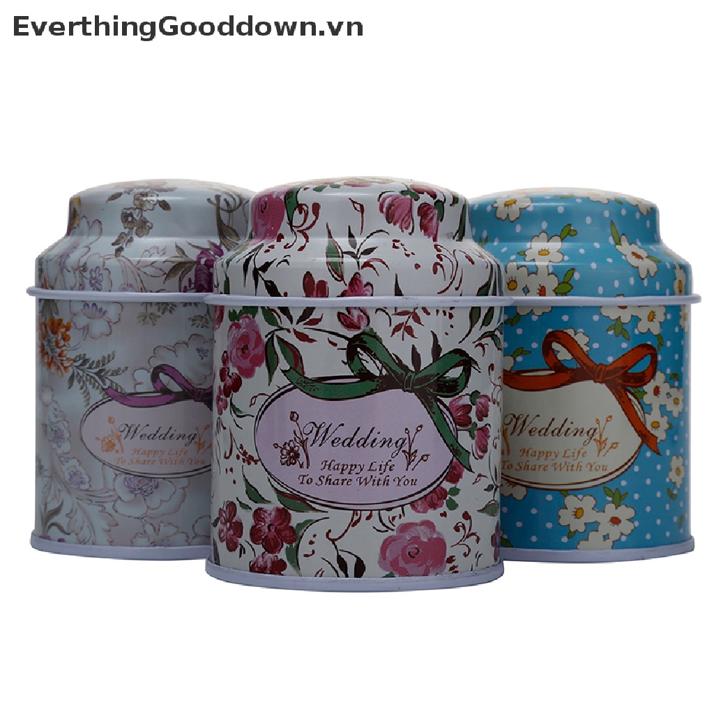 Everthinggood Hộp Thiếc Đựng Trà Cà Phê Đường Bằng Thiếc In Họa Tiết Hoa Có Nắp Đậy Kín