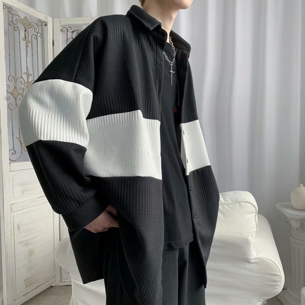 Áo Khoác Cardigan Dệt Kim Kẻ Sọc Trắng Đen Thời Trang Cho Nam Và Nữ