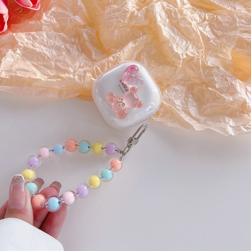 Vỏ Bảo Vệ Hộp Sạc Tai Nghe Samsung Galaxy Buds Live / Buds Pro / Buds 2 Màu Trong Suốt Gắn Dây Đeo Hình Gấu Dễ Thương Cho Buds2 Pro