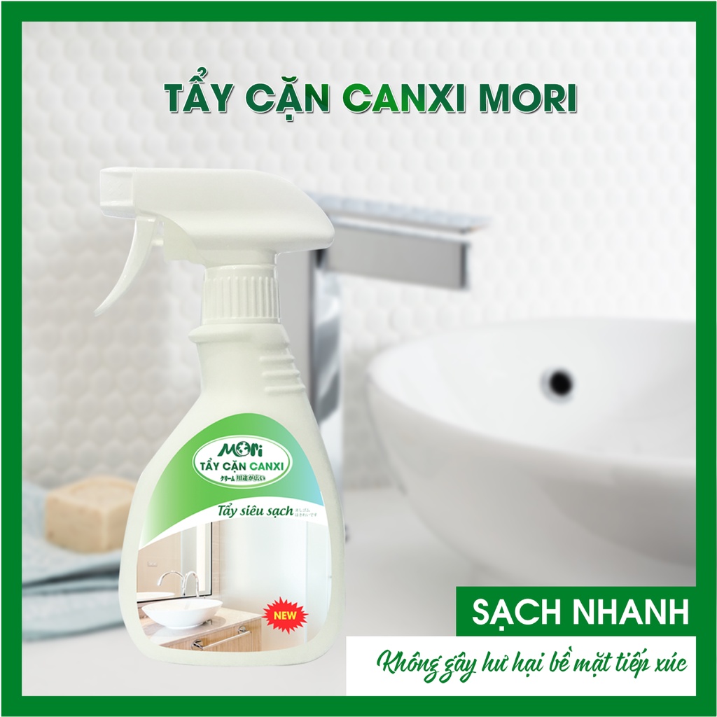 Tẩy cặn canxi, tẩy rửa nhà tắm MORI tẩy vòi inox vách kính an toàn tiện lợi_ THÙNG 24 CHAI_CHÍNH HÃNG 100%