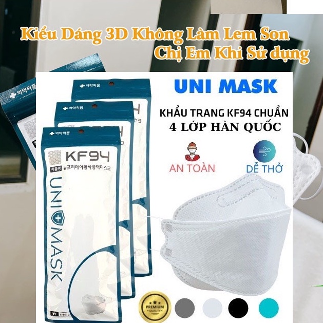 Combo 50 chiếc khẩu trang kf94 UNI MASK 4 lớp Chính Hãng Chống Bụi Mịn, Kháng Khuẩn Hàng Cao Cấp Hàn Quốc