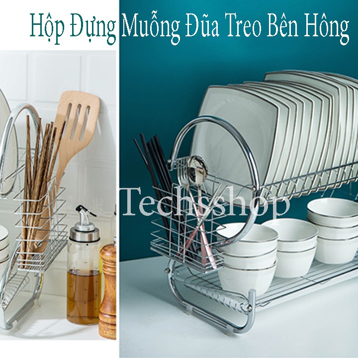 Kệ Úp Chén Ly Inox 2 Tầng Chữ S Có Khay Chứa Nước - Kệ Nhà Bếp Đựng Muỗng Đũa Thép Không Rỉ