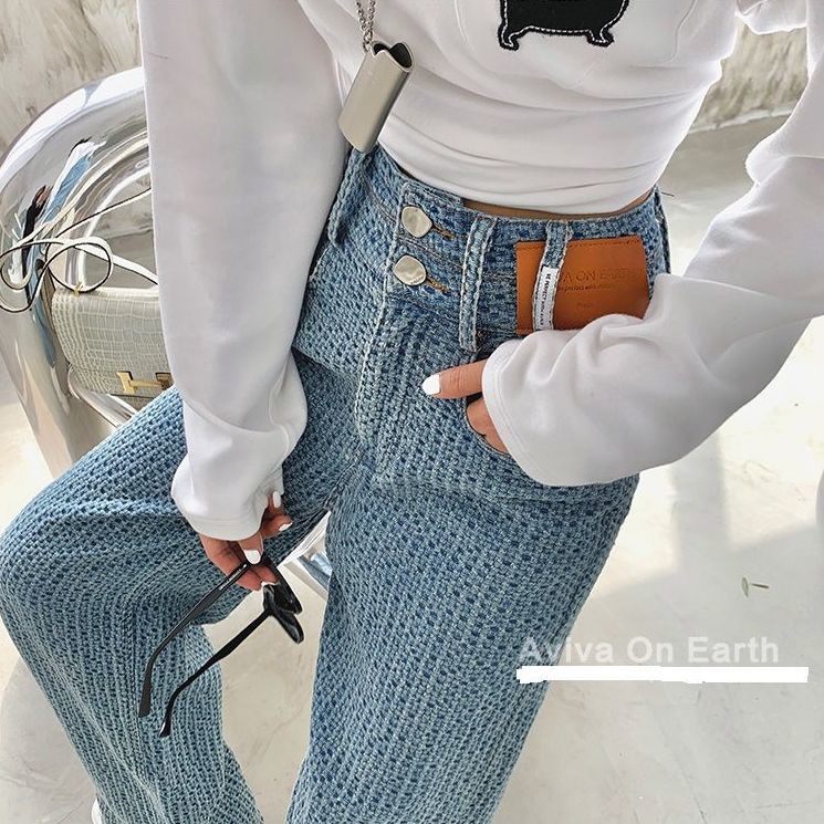 Quần Jeans Nữ Lưng Cao Ống Rộng Thời Trang Hàn