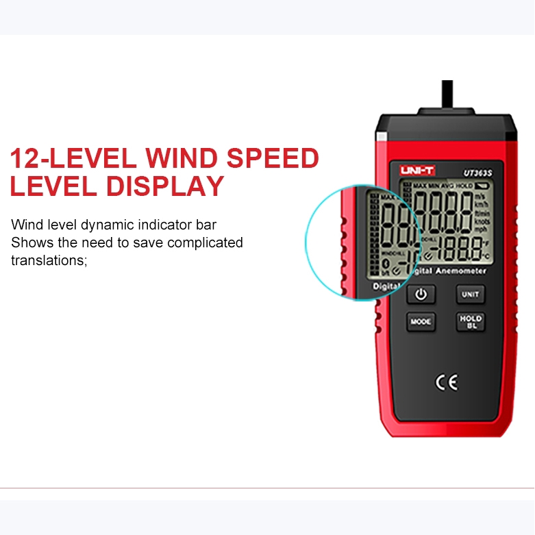 Máy đo tốc độ tách loại kỹ thuật số UT363S Độ chính xác cao Màn hình LCD lớn Cảm biến tốc độ gió chính xác Tốt hơn