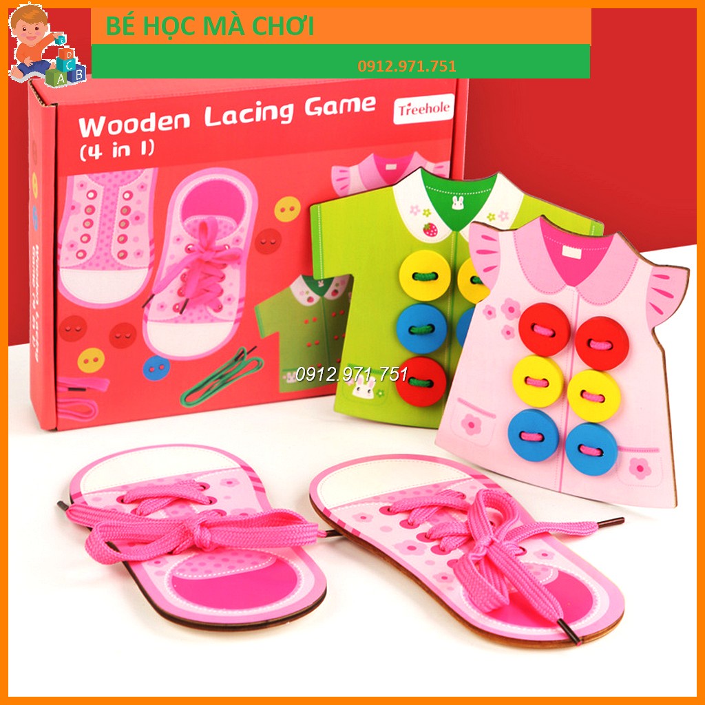 Đồ chơi tập buộc dây giày + xâu cúc áo chuẩn montessori Đồ chơi thông minh giáo dục thực hành cuộc sống
