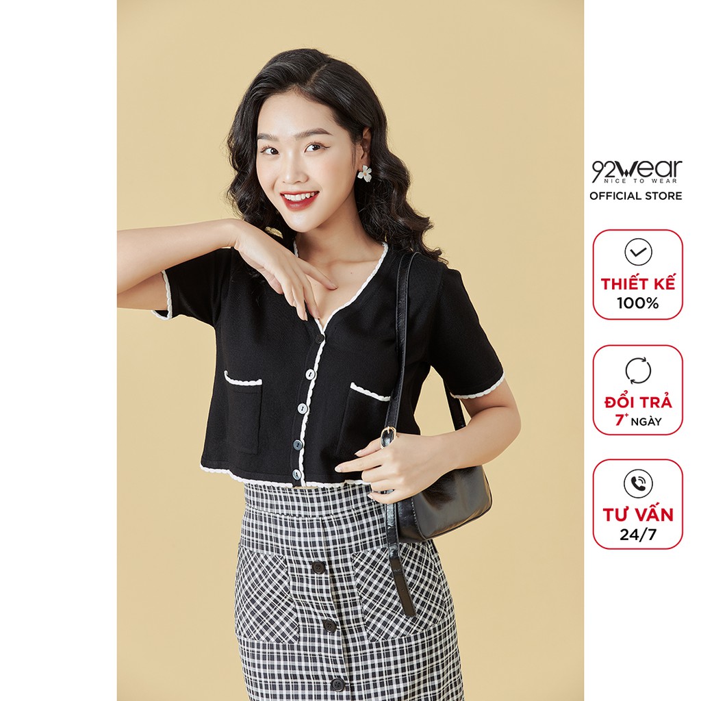 [Mã WABRH11 giảm 10% đơn 99K] Áo len nữ mỏng cổ tim 92WEAR ngắn tay túi 2 bên, thiết kế trẻ trung, hiện đại ALA0062 | BigBuy360 - bigbuy360.vn