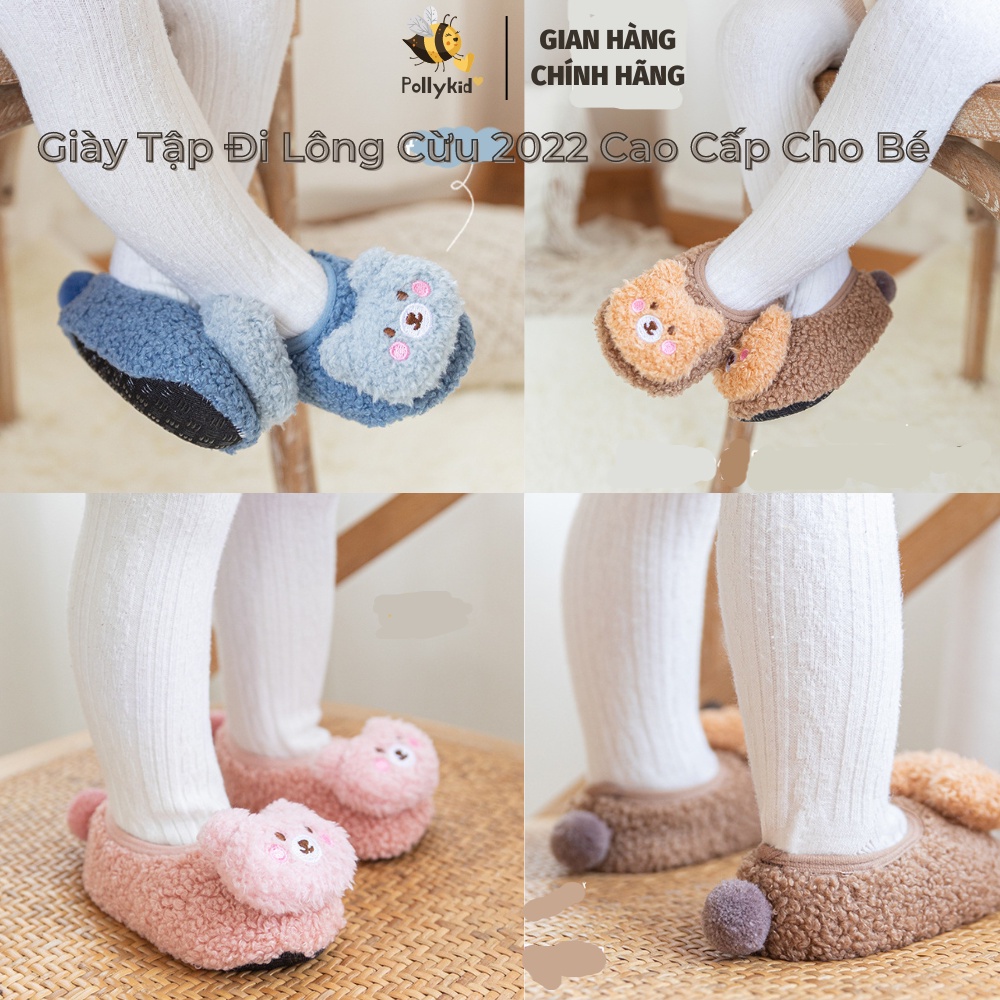 Giày tập đi lông cừu chống trượt hoạ tiết đáng yêu cho bé từ 0 - 30 tháng Polly Kid - SP240