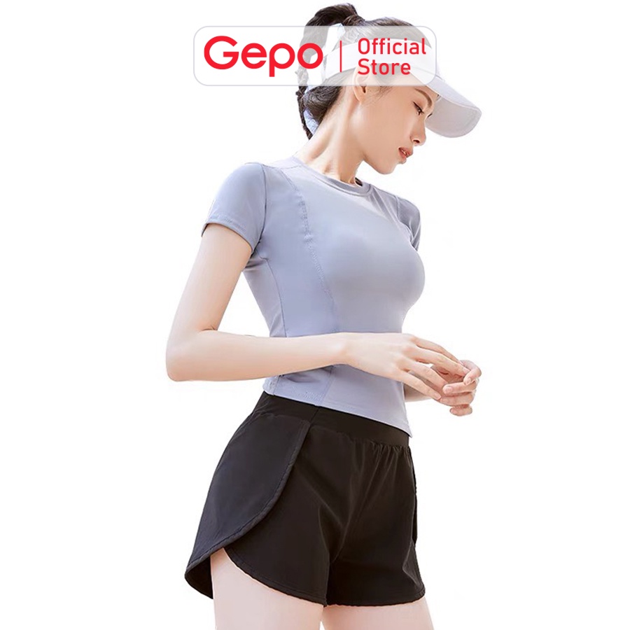 Áo thun cộc tay tập gym yoga nữ vải co giãn 4 chiều mềm mịn thấm hút mồ hôi GEPO GP201