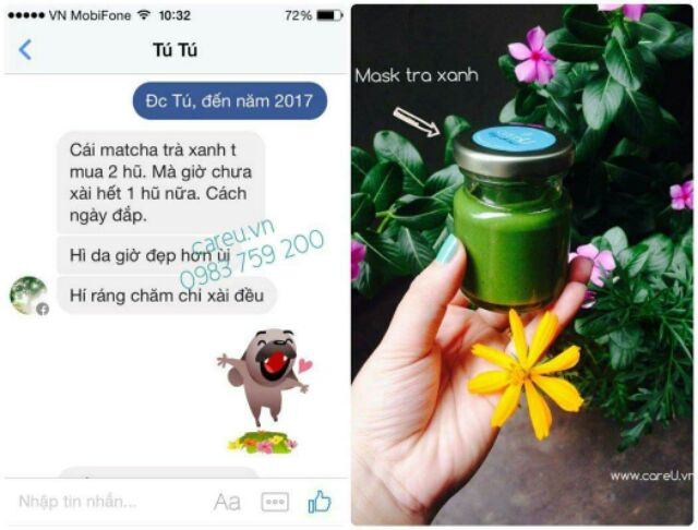 Mask trà xanh matcha CareU đắp da cực mịn | BigBuy360 - bigbuy360.vn