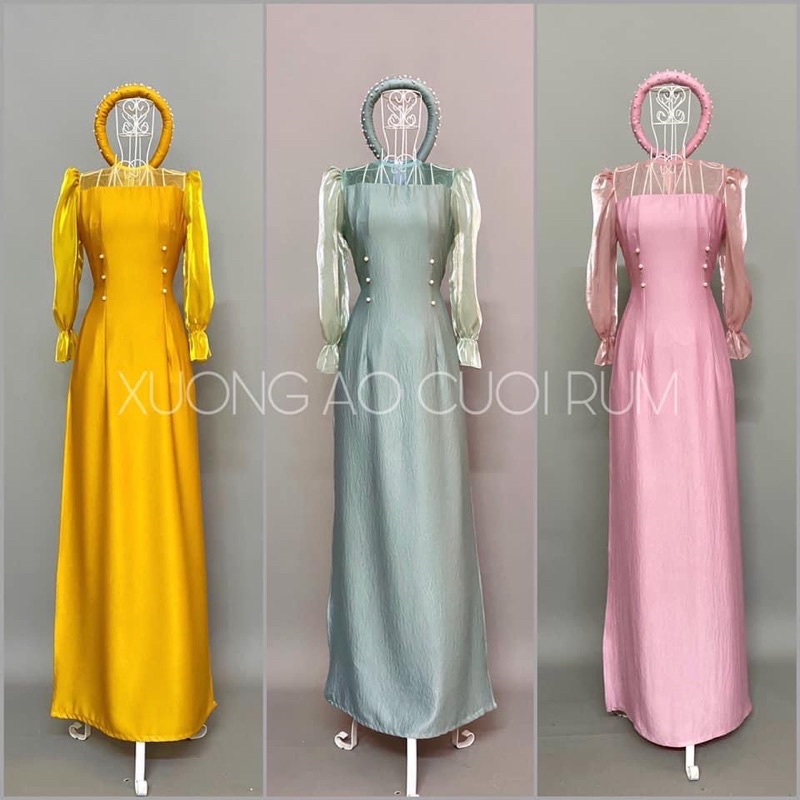 Áo dài kiểu tay phối voan siêu sang kèm quần